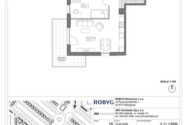 Rzut - Mieszkanie na sprzedaż 3 pokoje o powierzchni 60,62 m² - numer 3.11.1M06 w Szumilas bud. 3.11 - 3.15