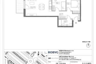 Rzut - Mieszkanie na sprzedaż 3 pokoje o powierzchni 56,19 m² - numer 3.11.3M03 w Szumilas bud. 3.11 - 3.15