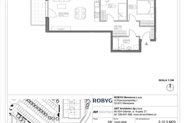 Rzut - Mieszkanie na sprzedaż 3 pokoje o powierzchni 56,19 m² - numer 3.12.3M03 w Szumilas bud. 3.11 - 3.15