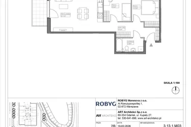 Rzut - Mieszkanie na sprzedaż 3 pokoje o powierzchni 56,19 m² - numer 3.13.1M03 w Szumilas bud. 3.11 - 3.15