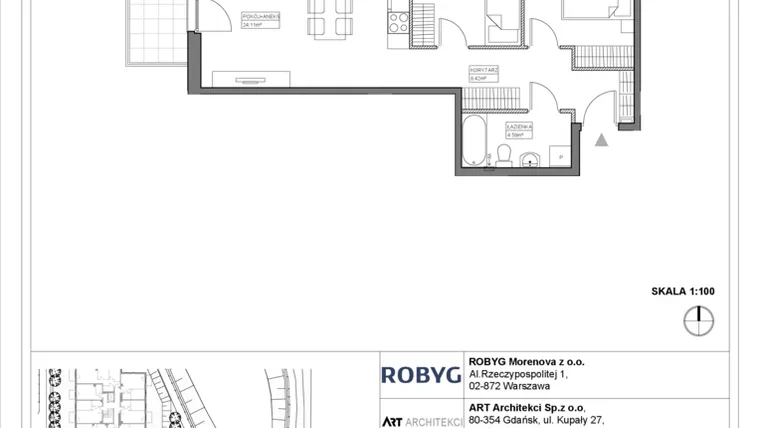 Rzut - Mieszkanie na sprzedaż 3 pokoje o powierzchni 56,19 m² - numer 3.13.1M03 w Szumilas bud. 3.11 - 3.15