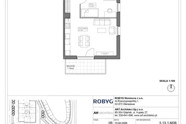 Rzut - Mieszkanie na sprzedaż 3 pokoje o powierzchni 58,85 m² - numer 3.13.1M08 w Szumilas bud. 3.11 - 3.15