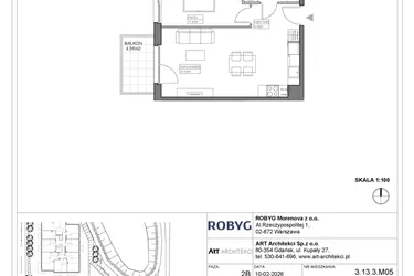 Rzut - Mieszkanie na sprzedaż 2 pokoje o powierzchni 42,48 m² - numer 3.13.3M05 w Szumilas bud. 3.11 - 3.15