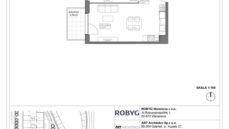 Rzut - Mieszkanie na sprzedaż 2 pokoje o powierzchni 42,48 m² - numer 3.13.3M05 w Szumilas bud. 3.11 - 3.15