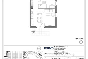 Rzut - Mieszkanie na sprzedaż 3 pokoje o powierzchni 58,85 m² - numer 3.14.1M08 w Szumilas bud. 3.11 - 3.15