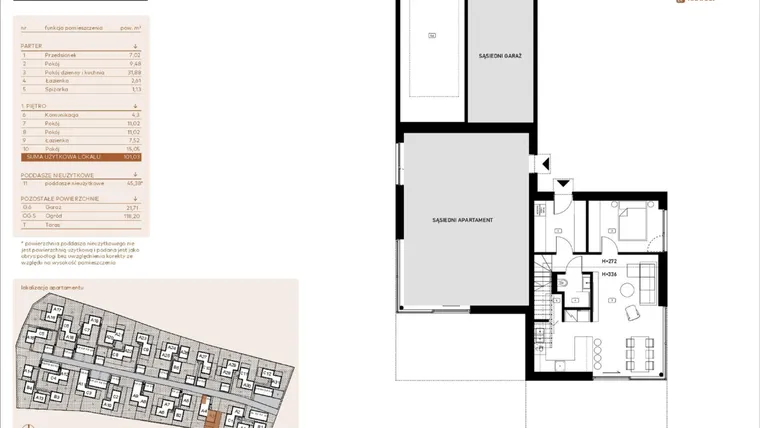 Rzut - Mieszkanie na sprzedaż 5 pokoi o powierzchni 101,03 m² - numer A3 w Kosocicka Ambient