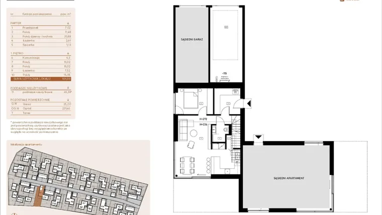 Rzut - Mieszkanie na sprzedaż 5 pokoi o powierzchni 101,03 m² - numer A11 w Kosocicka Ambient