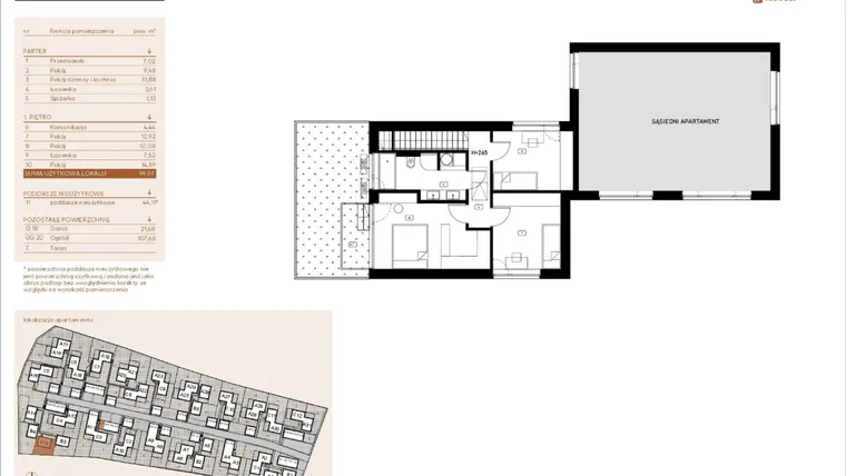 Rzut - Mieszkanie na sprzedaż 5 pokoi o powierzchni 99,97 m² - numer A13 w Kosocicka Ambient
