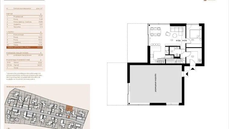 Rzut - Mieszkanie na sprzedaż 5 pokoi o powierzchni 101,03 m² - numer A29 w Kosocicka Ambient