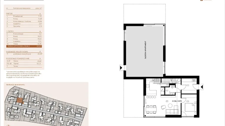 Rzut - Mieszkanie na sprzedaż 5 pokoi o powierzchni 101,03 m² - numer A18 w Kosocicka Ambient