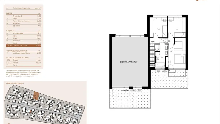Rzut - Mieszkanie na sprzedaż 5 pokoi o powierzchni 101,03 m² - numer A21 w Kosocicka Ambient