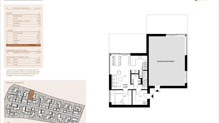 Rzut - Mieszkanie na sprzedaż 5 pokoi o powierzchni 101,03 m² - numer A20 w Kosocicka Ambient