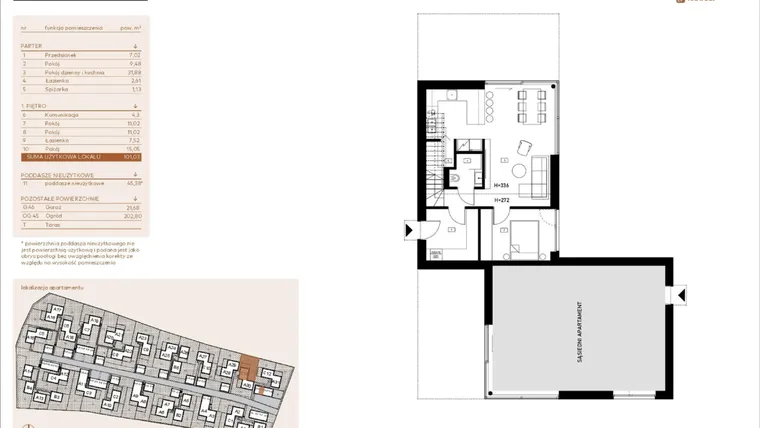 Rzut - Mieszkanie na sprzedaż 5 pokoi o powierzchni 101,03 m² - numer C11 w Kosocicka Ambient