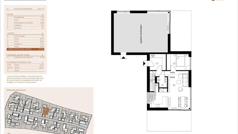 Rzut - Mieszkanie na sprzedaż 5 pokoi o powierzchni 101,03 m² - numer C9 w Kosocicka Ambient