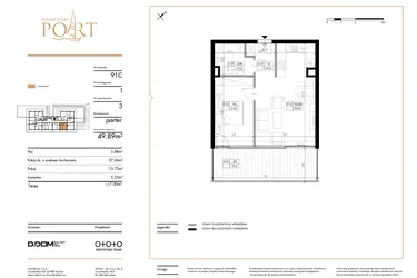 Rzut - Mieszkanie na sprzedaż 2 pokoje o powierzchni 49,89 m² - numer 3 w Warmiński Port etap III