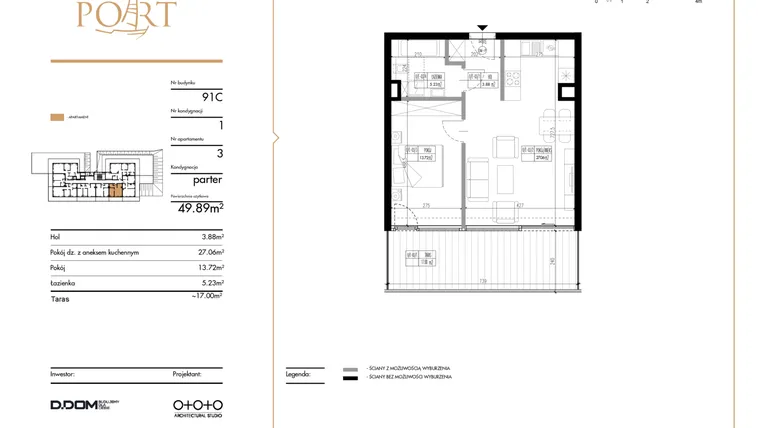 Rzut - Mieszkanie na sprzedaż 2 pokoje o powierzchni 49,89 m² - numer 3 w Warmiński Port etap III
