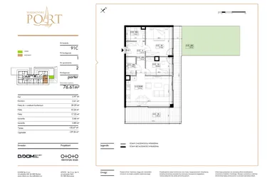 Rzut - Mieszkanie na sprzedaż 3 pokoje o powierzchni 76,61 m² - numer 2 w Warmiński Port etap III