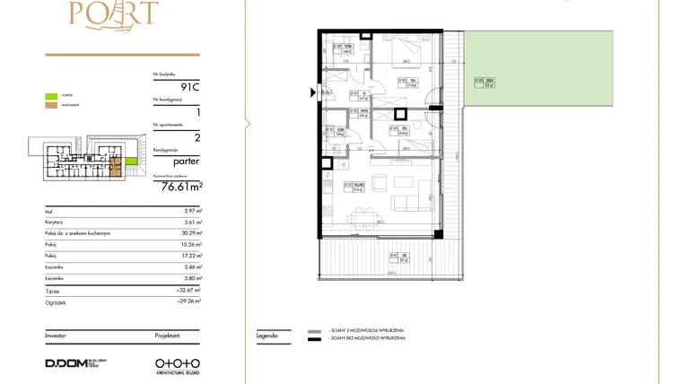 Rzut - Mieszkanie na sprzedaż 3 pokoje o powierzchni 76,61 m² - numer 2 w Warmiński Port etap III