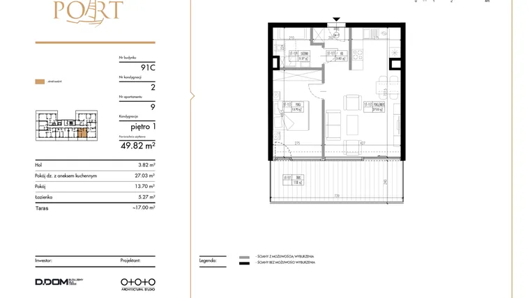 Rzut - Mieszkanie na sprzedaż 2 pokoje o powierzchni 49,82 m² - numer 9 w Warmiński Port etap III