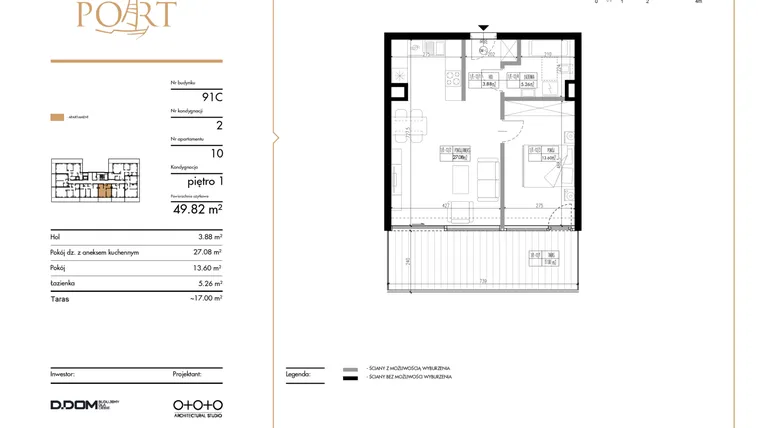 Rzut - Mieszkanie na sprzedaż 2 pokoje o powierzchni 49,82 m² - numer 10 w Warmiński Port etap III