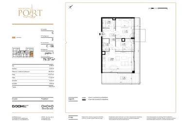 Rzut - Mieszkanie na sprzedaż 3 pokoje o powierzchni 76,57 m² - numer 8 w Warmiński Port etap III