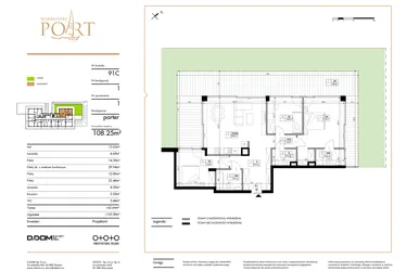 Rzut - Mieszkanie na sprzedaż 4 pokoje o powierzchni 108,25 m² - numer 1 w Warmiński Port etap III