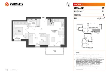 Rzut - Mieszkanie na sprzedaż 3 pokoje o powierzchni 48,8 m² - numer 39 w Locus 2