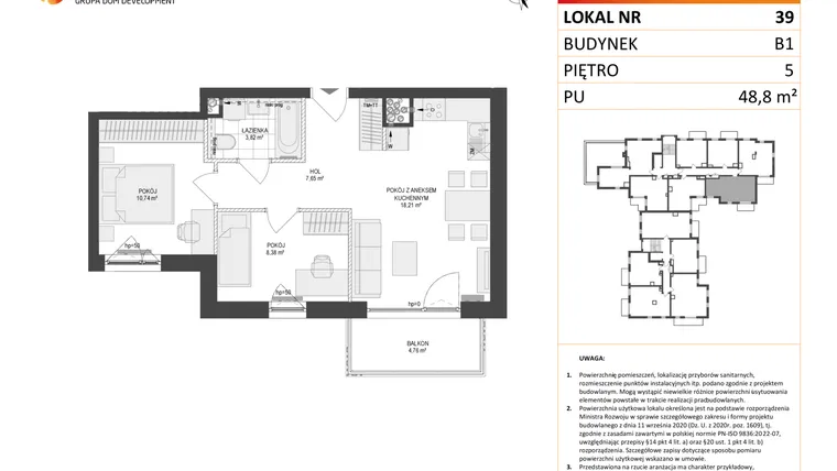 Rzut - Mieszkanie na sprzedaż 3 pokoje o powierzchni 48,8 m² - numer 39 w Locus 2