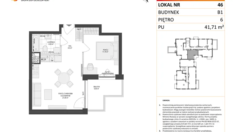 Rzut - Mieszkanie na sprzedaż 2 pokoje o powierzchni 41,71 m² - numer 46 w Locus 2
