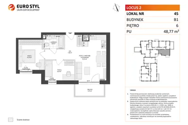 Rzut - Mieszkanie na sprzedaż 3 pokoje o powierzchni 48,77 m² - numer 45 w Locus 2
