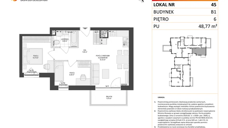 Rzut - Mieszkanie na sprzedaż 3 pokoje o powierzchni 48,77 m² - numer 45 w Locus 2
