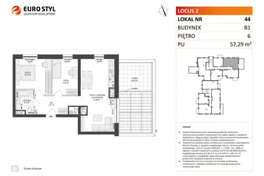 Rzut - Mieszkanie na sprzedaż 3 pokoje o powierzchni 57,29 m² - numer 44 w Locus 2