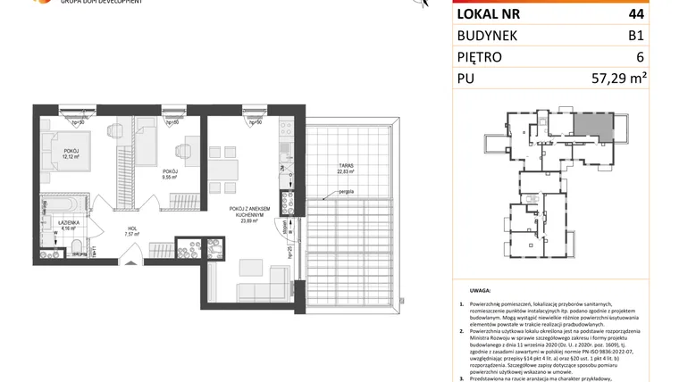 Rzut - Mieszkanie na sprzedaż 3 pokoje o powierzchni 57,29 m² - numer 44 w Locus 2
