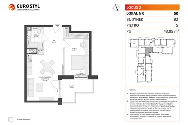 Rzut - Mieszkanie na sprzedaż 2 pokoje o powierzchni 43,85 m² - numer 50 w Locus 2 bud. B2