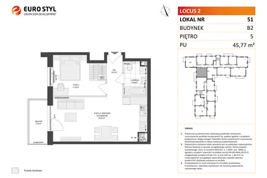 Rzut - Mieszkanie na sprzedaż 2 pokoje o powierzchni 45,77 m² - numer 51 w Locus 2 bud. B2