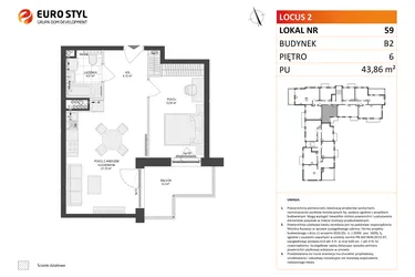 Rzut - Mieszkanie na sprzedaż 2 pokoje o powierzchni 43,86 m² - numer 59 w Locus 2 bud. B2