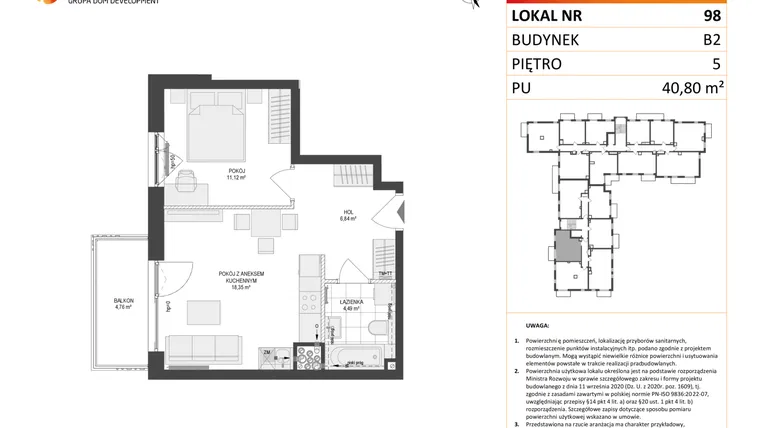 Rzut - Mieszkanie na sprzedaż 2 pokoje o powierzchni 40,8 m² - numer 98 w Locus 2 bud. B2