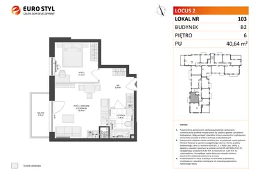 Rzut - Mieszkanie na sprzedaż 2 pokoje o powierzchni 40,64 m² - numer 103 w Locus 2 bud. B2