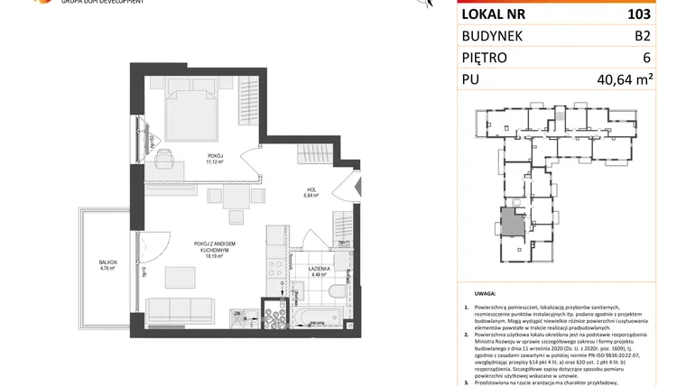 Rzut - Mieszkanie na sprzedaż 2 pokoje o powierzchni 40,64 m² - numer 103 w Locus 2 bud. B2