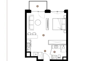 Rzut - Mieszkanie na sprzedaż 1 pokój o powierzchni 37,52 m² - numer F.B.00.23 w Apartamenty Reytana bud. F