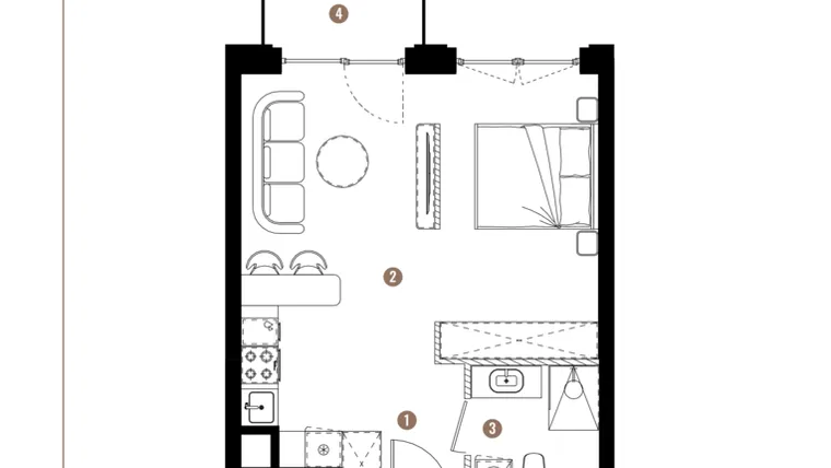 Rzut - Mieszkanie na sprzedaż 1 pokój o powierzchni 37,52 m² - numer F.B.00.23 w Apartamenty Reytana bud. F