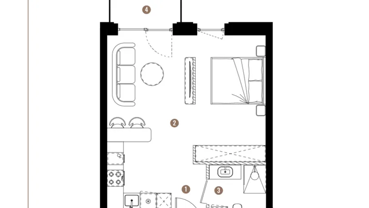 Rzut - Mieszkanie na sprzedaż 1 pokój o powierzchni 37,56 m² - numer F.B.00.24 w Apartamenty Reytana bud. F