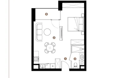 Rzut - Mieszkanie na sprzedaż 1 pokój o powierzchni 39,83 m² - numer F.B.00.27 w Apartamenty Reytana bud. F