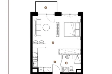 Rzut - Mieszkanie na sprzedaż 1 pokój o powierzchni 38,3 m² - numer F.B.01.44 w Apartamenty Reytana bud. F