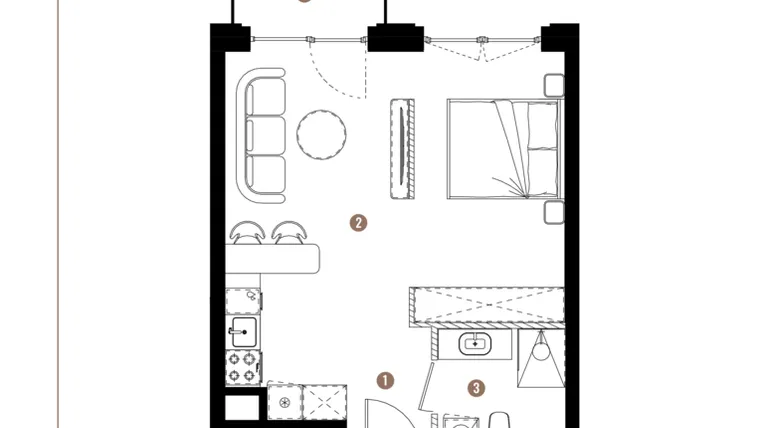 Rzut - Mieszkanie na sprzedaż 1 pokój o powierzchni 37,15 m² - numer F.B.01.42 w Apartamenty Reytana bud. F