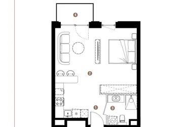 Rzut - Mieszkanie na sprzedaż 1 pokój o powierzchni 37,56 m² - numer F.B.01.46 w Apartamenty Reytana bud. F