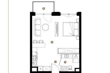 Rzut - Mieszkanie na sprzedaż 1 pokój o powierzchni 38,3 m² - numer F.B.01.47 w Apartamenty Reytana bud. F