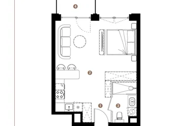 Rzut - Mieszkanie na sprzedaż 1 pokój o powierzchni 35,04 m² - numer F.B.01.48 w Apartamenty Reytana bud. F