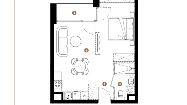 Rzut - Mieszkanie na sprzedaż 1 pokój o powierzchni 39,99 m² - numer F.B.01.49 w Apartamenty Reytana bud. F