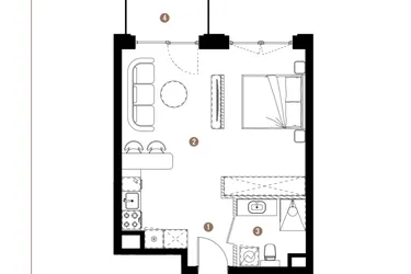 Rzut - Mieszkanie na sprzedaż 1 pokój o powierzchni 37,15 m² - numer F.B.02.64 w Apartamenty Reytana bud. F
